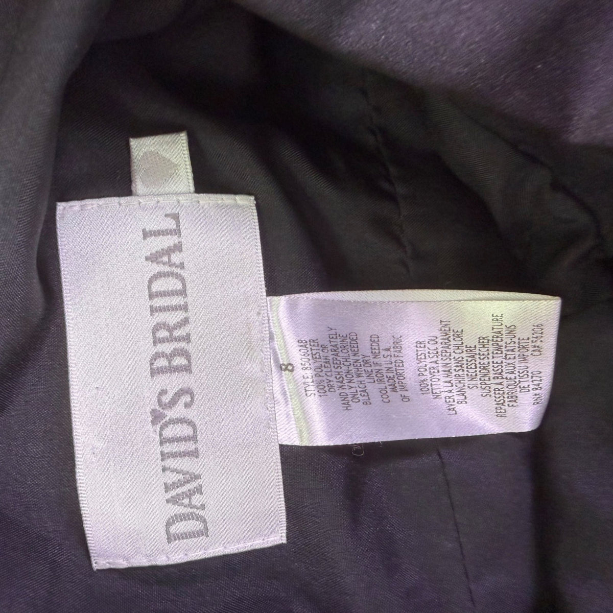 Davids Bridal Womens Black Satin Mermaid Gown Formal Evening Dress Size 8