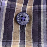 Faconnable Mens Navy & Beige Plaid Button-Up Shirt Casual Fit Size XL