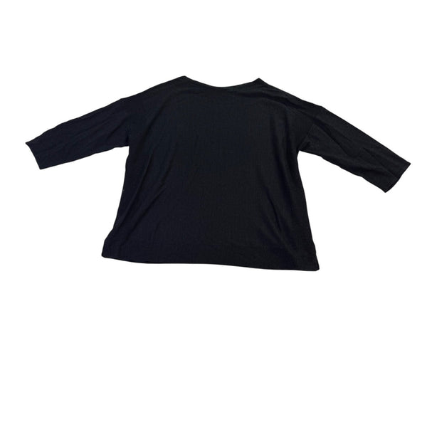 J. Jill Womens Black Linen-Blend 3/4 Sleeve Relaxed Fit Top Size L