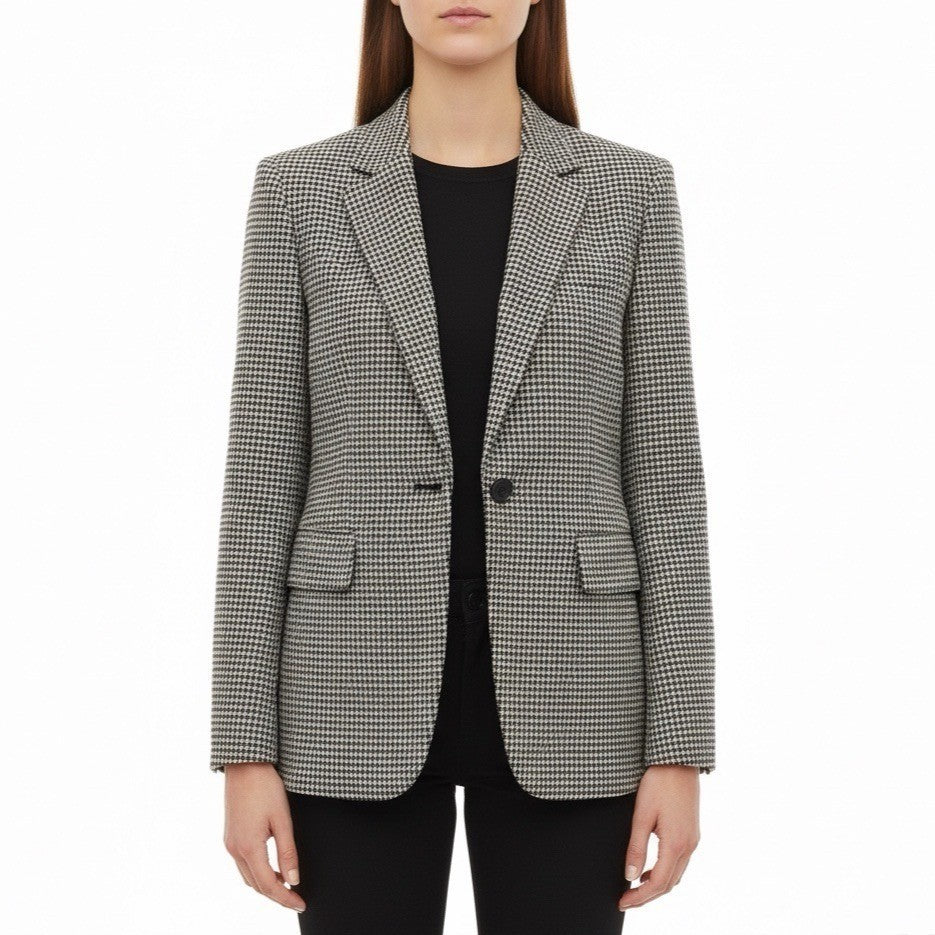 Lauren Ralph Lauren Womens Navy & Beige Houndstooth Linen Blazer Jacket Size 6P