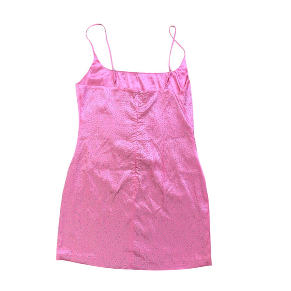 Akira Womens Pink Rhinestone Mini Slip Dress Sparkling Style  Size L