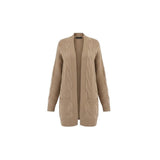Merokeety Womens Beige Cable Knit Cardigan Sweater Open Front Pockets Size M