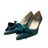 Costa Blanca Women’s Teal Blue Leather Pointed Toe Floral Detail Heels Size 8M