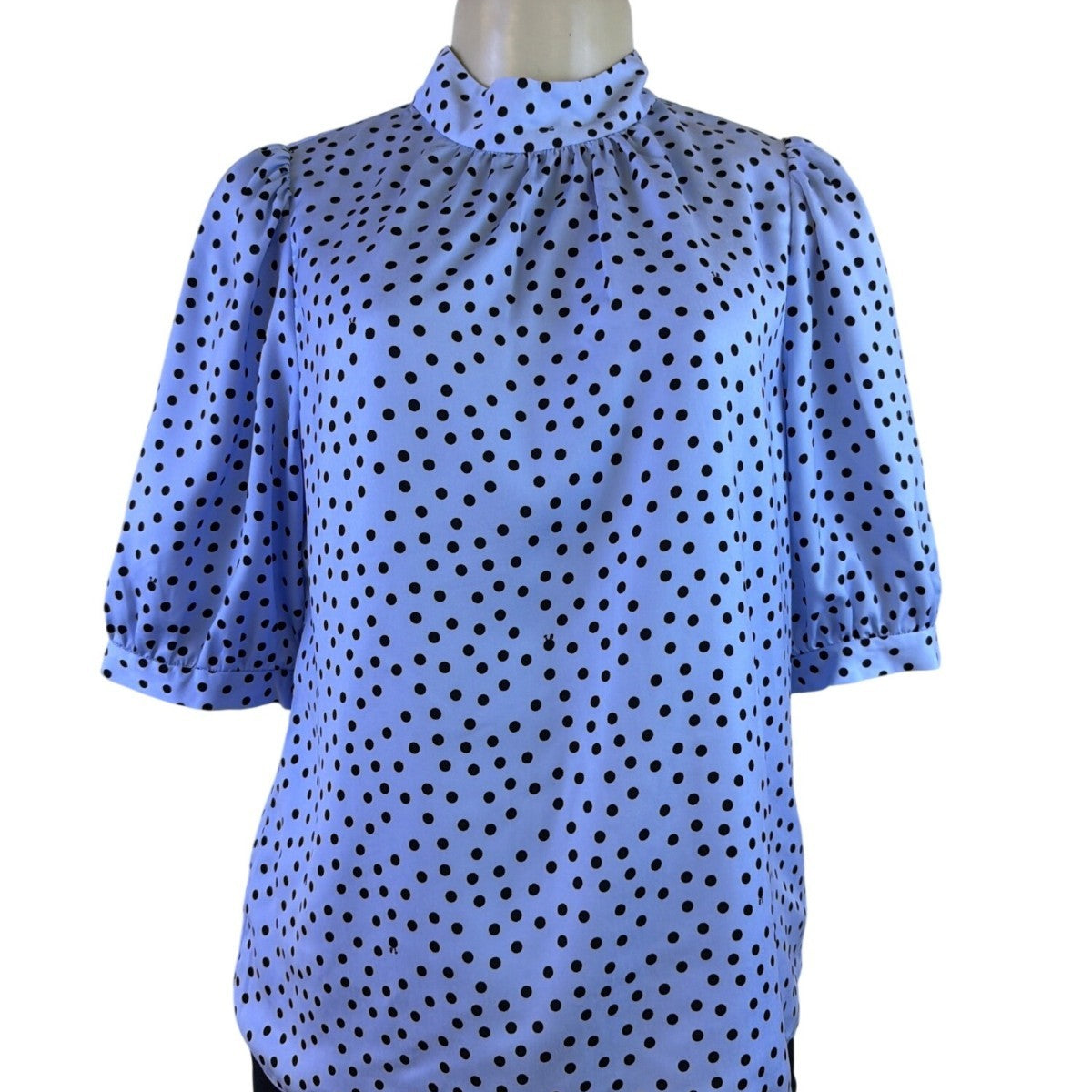 Ted Baker Womens Light Blue & Black Polka Dot Blouse Elegant Style Size 2