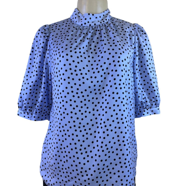 Ted Baker Womens Light Blue & Black Polka Dot Blouse Elegant Style Size 2