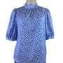 Ted Baker Womens Light Blue & Black Polka Dot Blouse Elegant Style Size 2