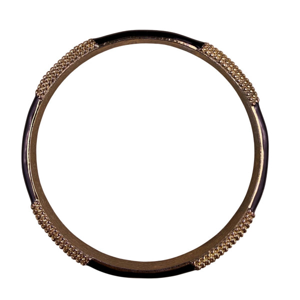 Gold Tone Black Enamel Womens Vintage Bracelet Textured Detail Bangle