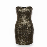 Alice + Olivia Womens Gold Polyester Strapless Glitter Sequin Cocktail Dress 8