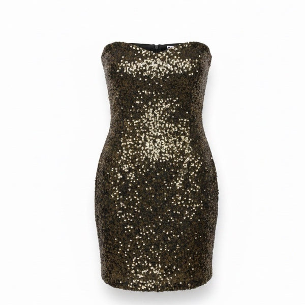 Alice + Olivia Womens Gold Polyester Strapless Glitter Sequin Cocktail Dress 8