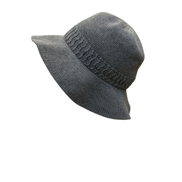 Vince Camuto Womens Gray Polyester Knit Floppy Hat One Size Woven Band Detail
