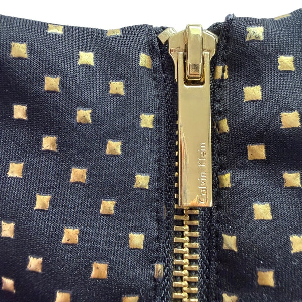 Calvin Klein Womens Black & Gold Polka Dot Sheath Dress Size 12