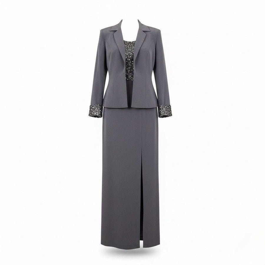 Vie By Victoria Royal Womens Gray Sequin Top & Blazer Formal Dress Set Sz 8