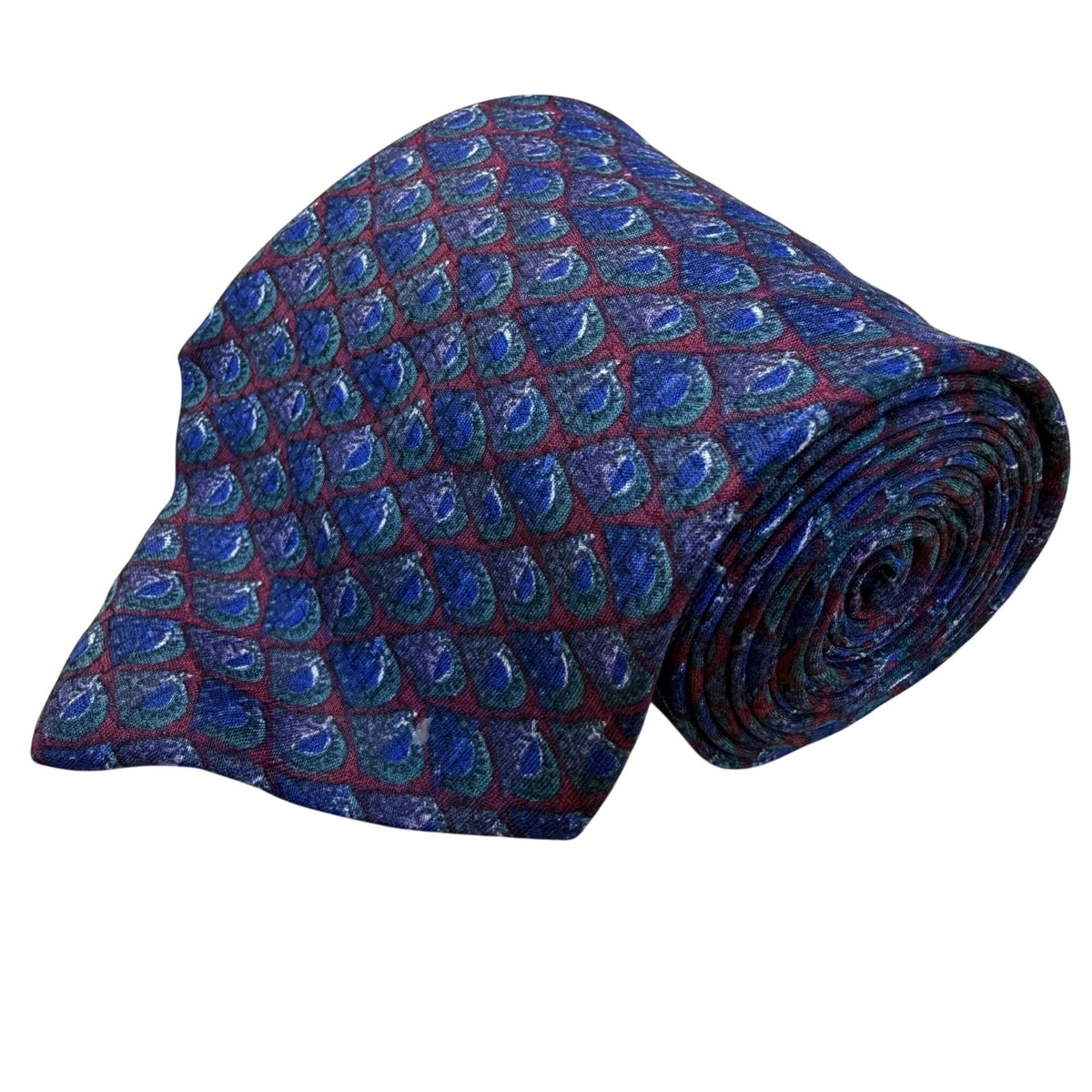 Christian D Mens Blue Red Silk Necktie Peacock Print