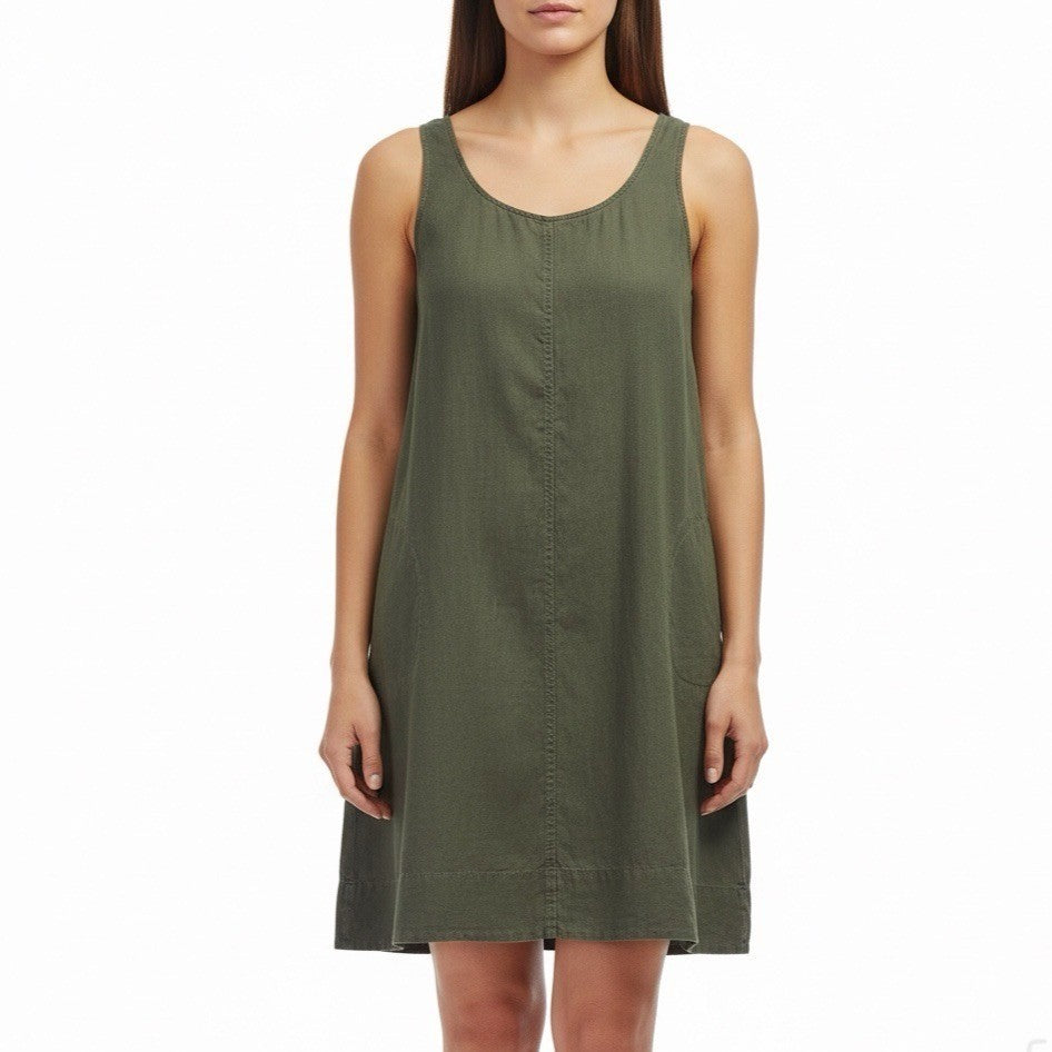 J Jill Womens Olive Linen Tank Shift Dress Sleeveless Relaxed Fit Size M