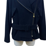 Classiques For Nordstrom Womens Black Wool Nylon Moto Jacket Belted Size M