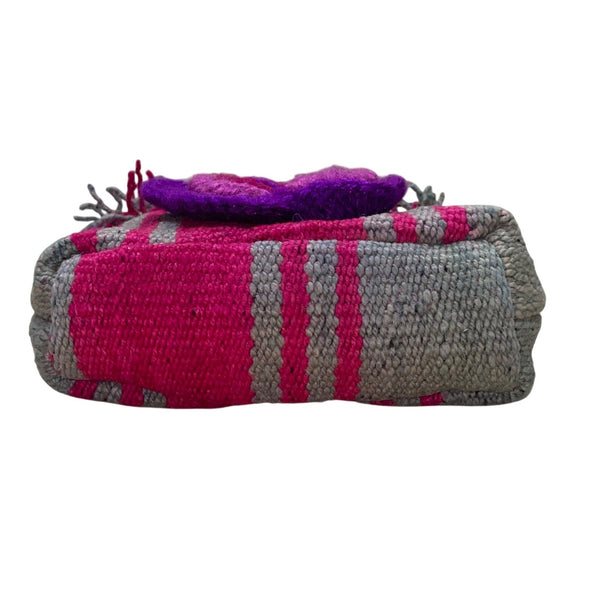 Handmade Women’s Pink & Brown Knitted Floral Design  Handbag With Beaded Handle