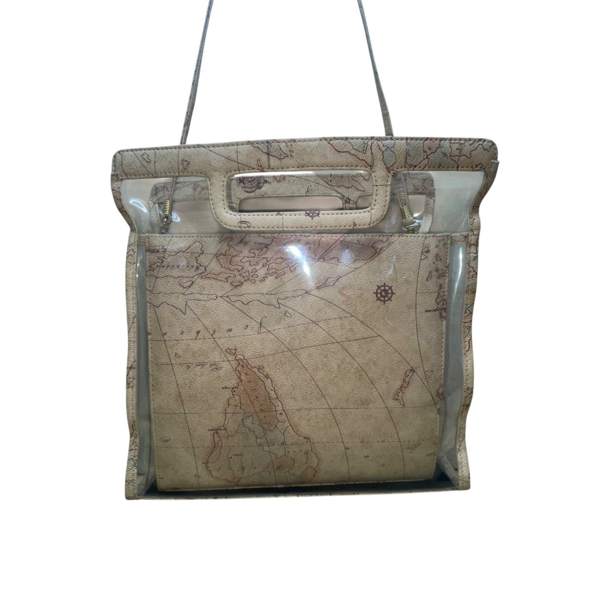 JR Comeco Women’s Beige Map Print With Clear Overlay Crossbody Bag