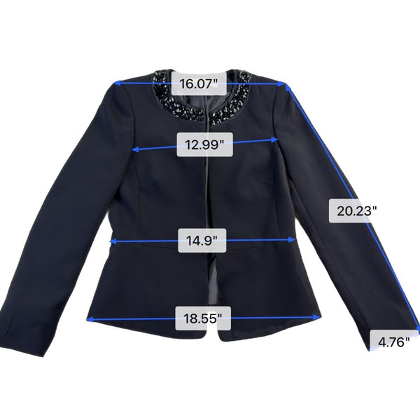 Nipon Boutique Womens Black Embellished Collar Open-Front Jacket Size 4