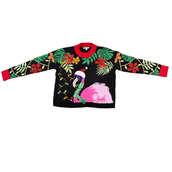 Celebrate Together Womens Black Festive Flamingo Holiday Sweater Size XXL