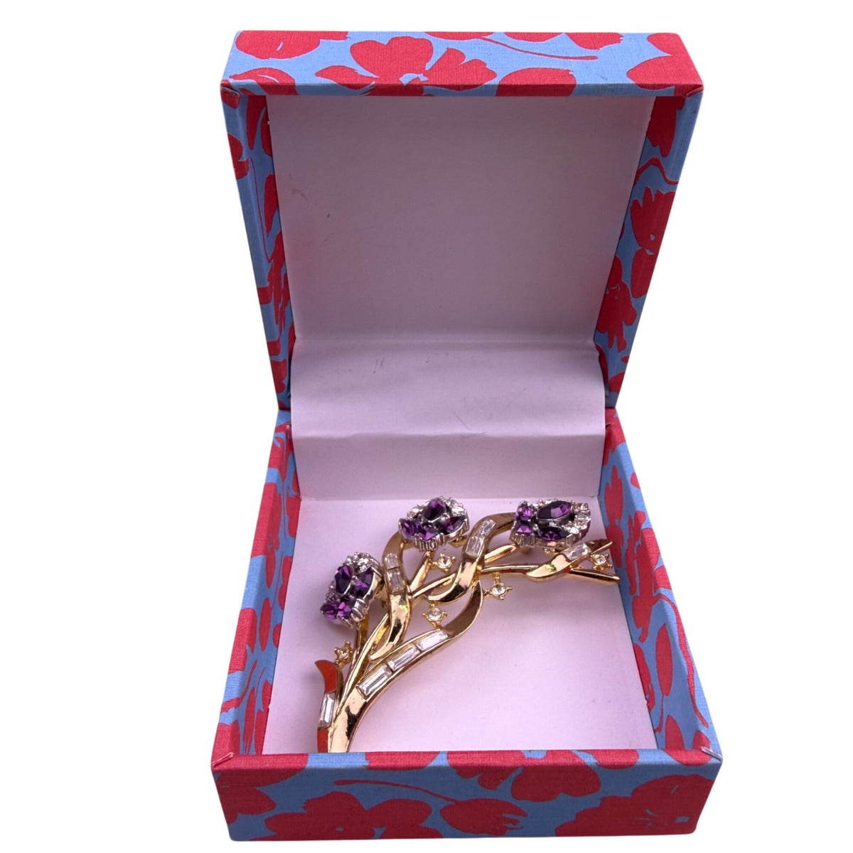  Trifari Women Gold Tone Floral Design Brooch Alfred Philippe 1953 Purple