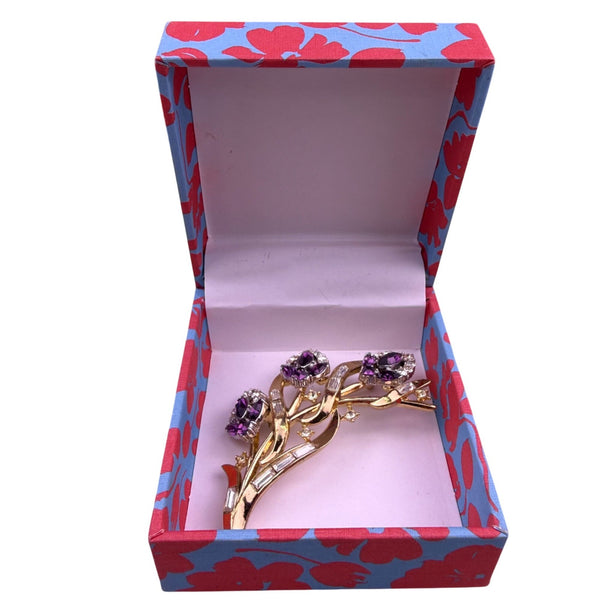  Trifari Women Gold Tone Floral Design Brooch Alfred Philippe 1953 Purple