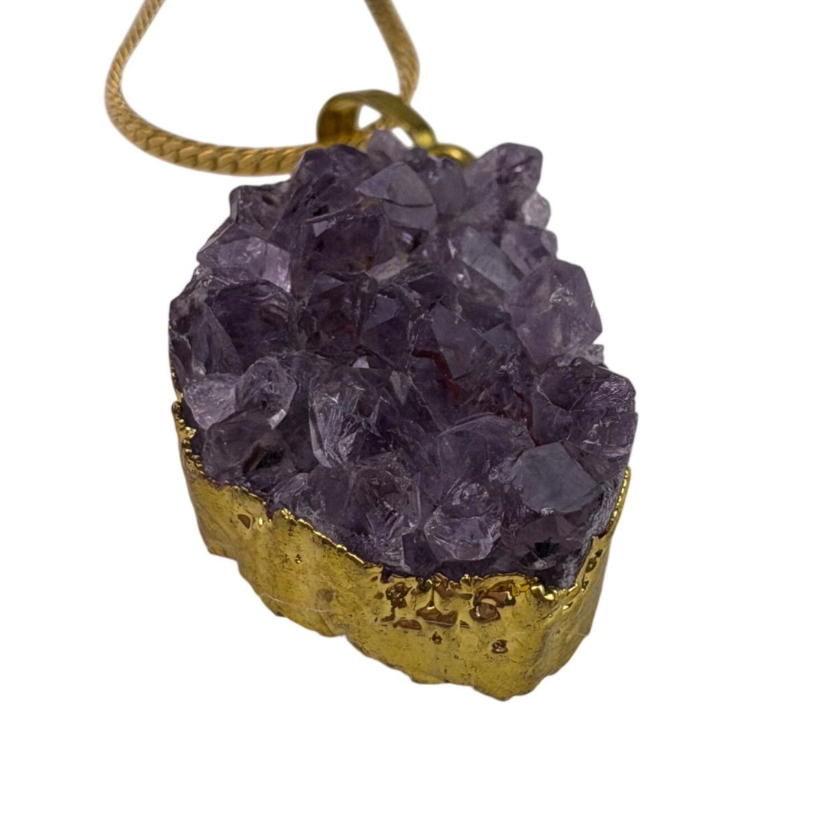 Gold Electroplated Womens Purple Amethyst Geode Pendant Necklace