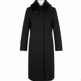 Larry Levine Womens Black Wool Blend Coat With Genuine Rex Rabbit Fur Collar 6P