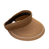 Beige Woven Womens Straw Sun Visor With Floral Accent Adjustable  Closure