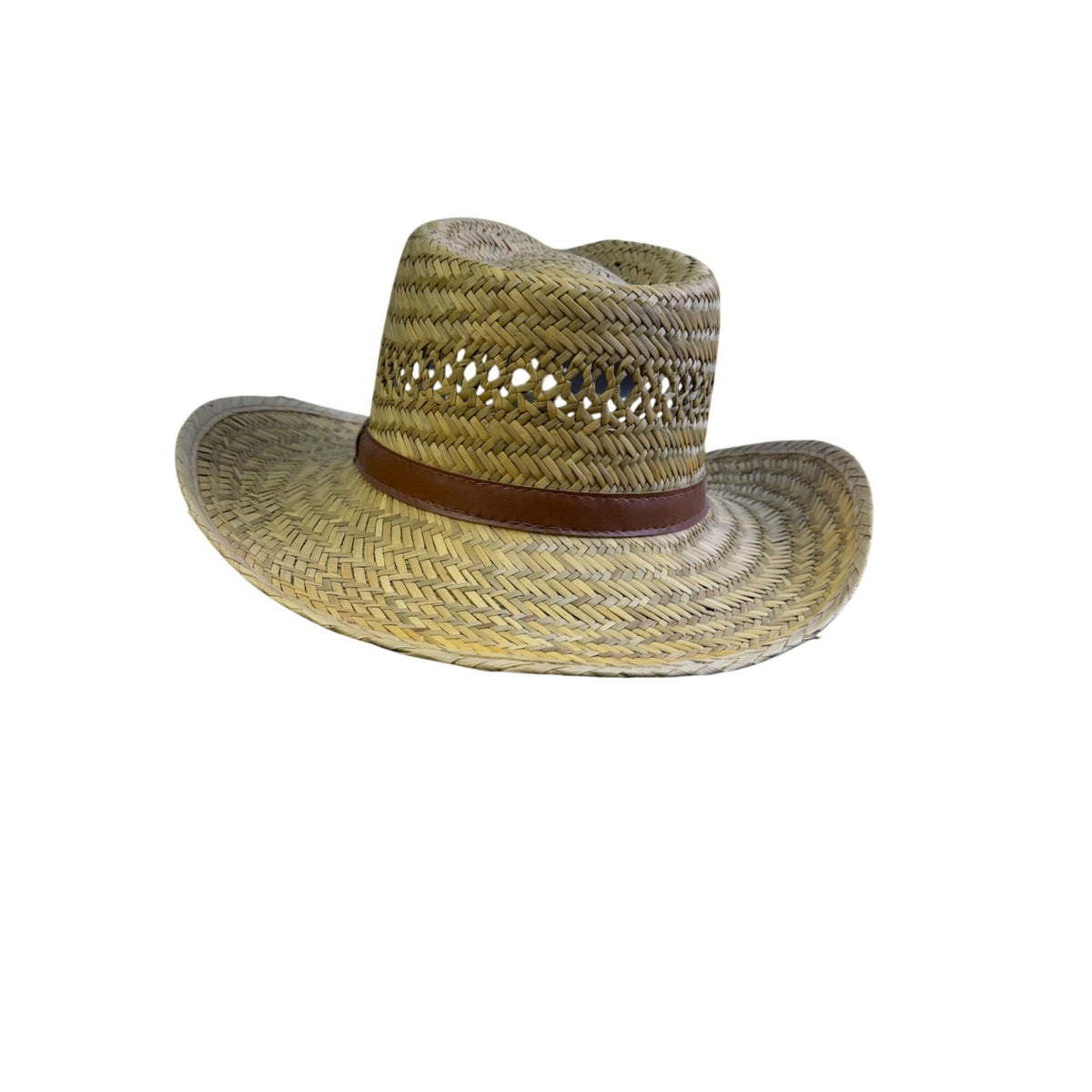 Dorfman Pacific Mens Natural Fibre Straw Western Hat Medium Handmade Brown Band