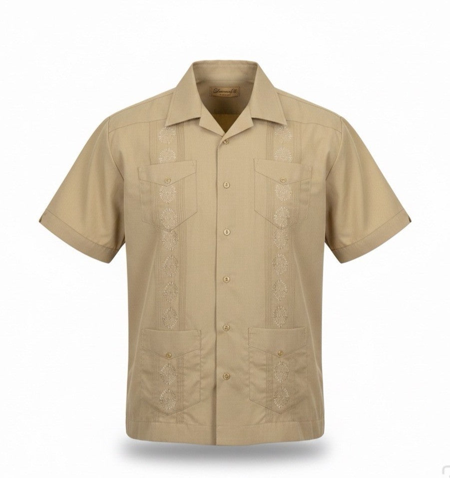 The Havanera Co Mens Beige Guayabera Shirt With Embroidery Size XL