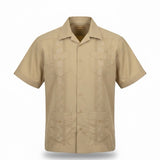 The Havanera Co Mens Beige Guayabera Shirt With Embroidery Size XL