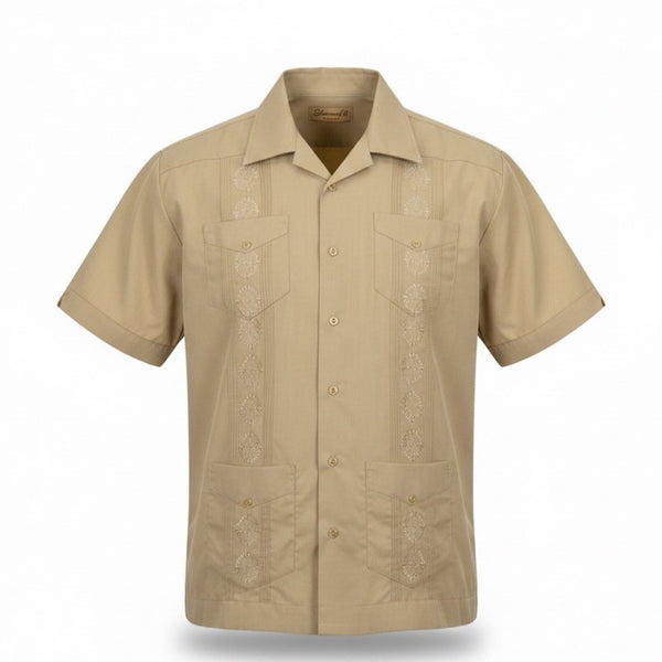 The Havanera Co Mens Beige Guayabera Shirt With Embroidery Size XL