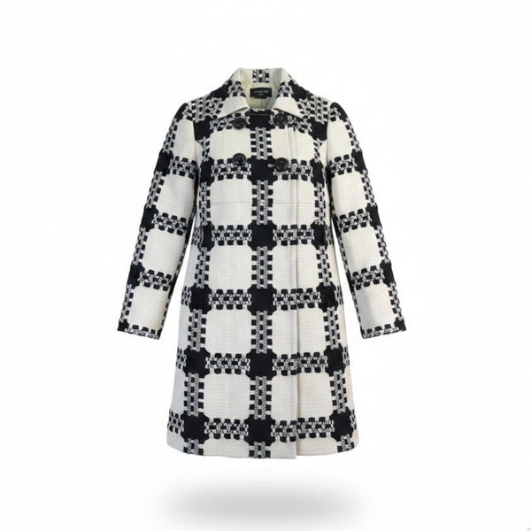 Focus 2000 Womens Black & White Plaid Petite Coat Double Breasted Size 6P