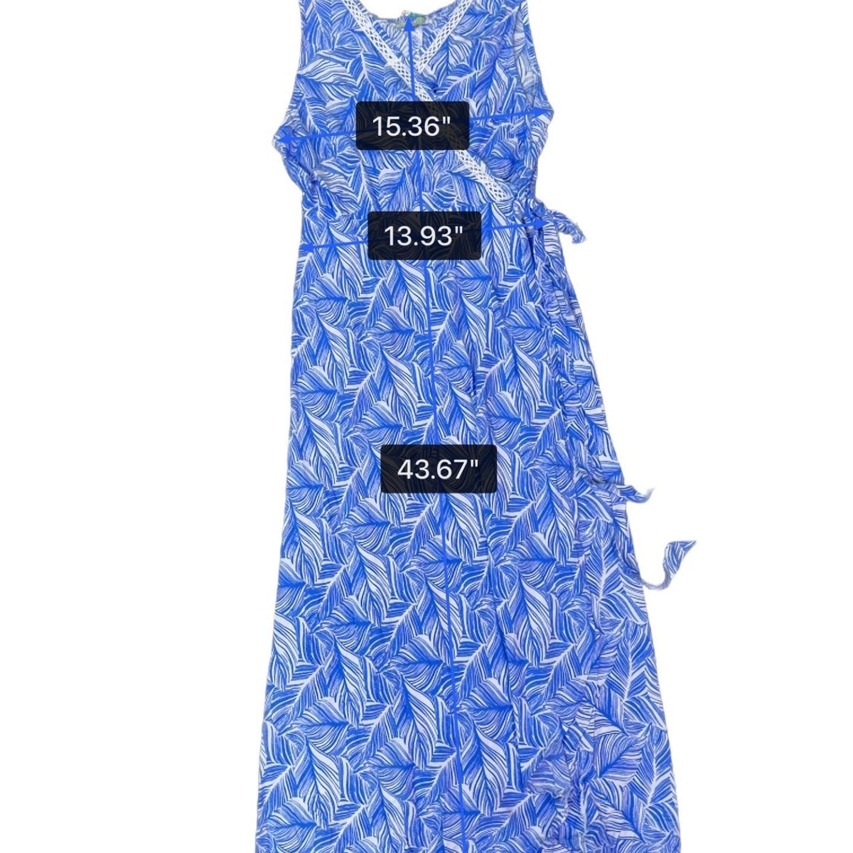 Santiki Womens Blue Wrap Dress Leaf Print Sleeveless Lightweight Vacation Sz  XL