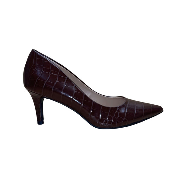 Alfani Women’s Brown Manmade Crocodile-Embossed Pointed-Toe Jeules Heels Sz 7.5M