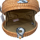 Romeo Roma Women’s Brown Rattan Woven Python Strap Detail Round Crossbody Bag