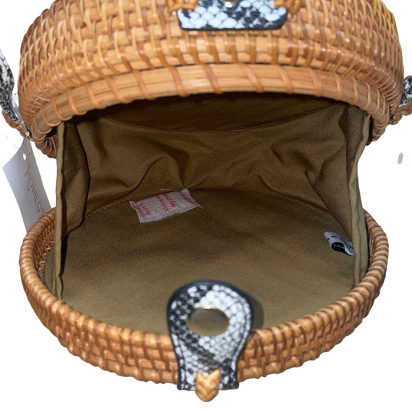 Romeo Roma Women’s Brown Rattan Woven Python Strap Detail Round Crossbody Bag