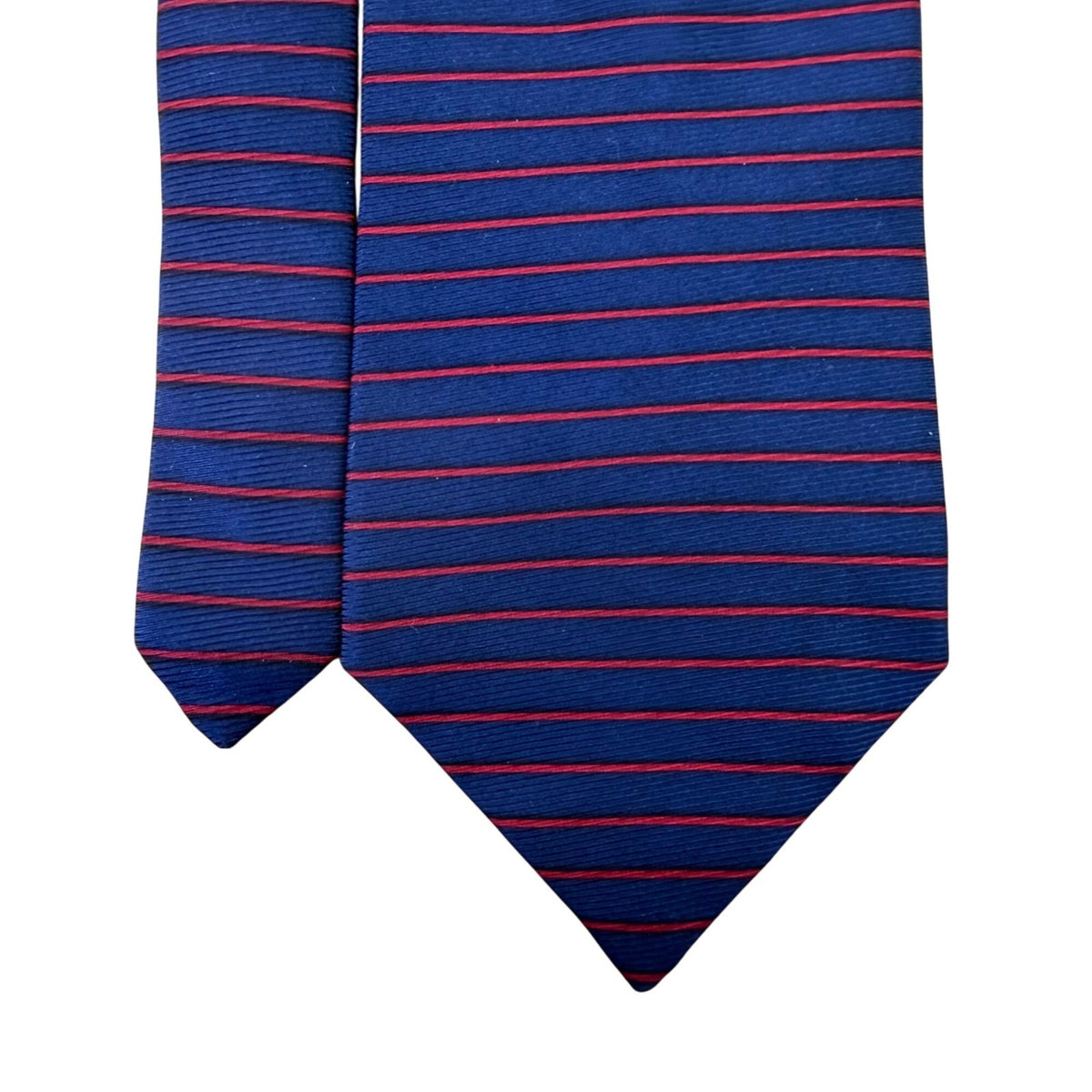 Elizabeth Nell Blue Silk Striped Tie With Red Detail Classic Necktie Made In USA