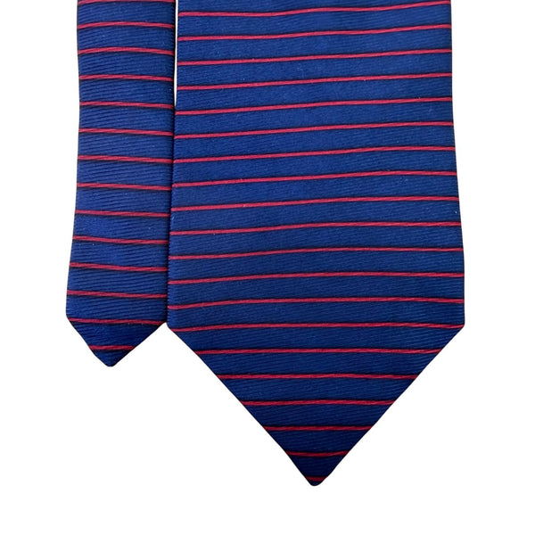 Elizabeth Nell Blue Silk Striped Tie With Red Detail Classic Necktie Made In USA