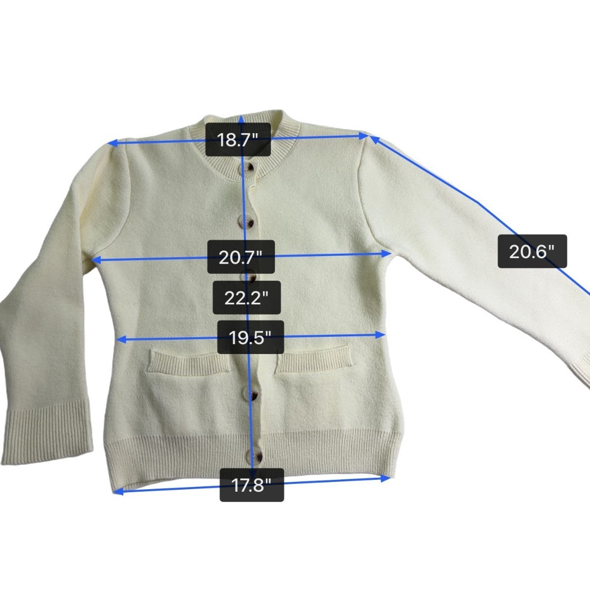 Womens Cream Button-Up Cardigan Sweater Long Sleeve Lightweight Knitted