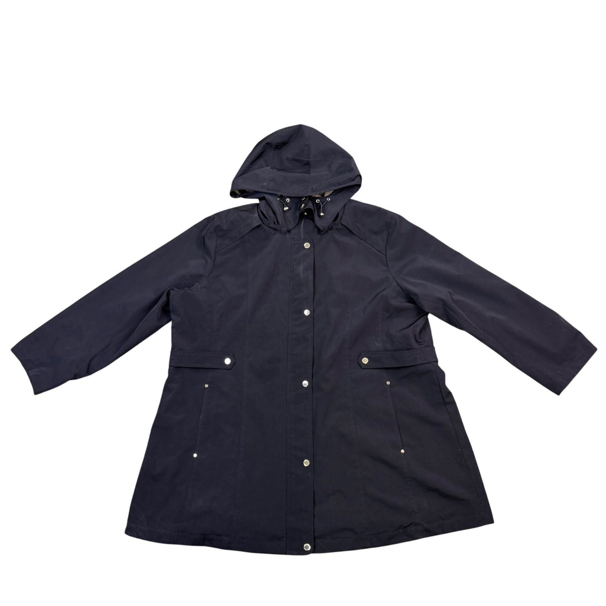 Gallery Womens Navy Hooded Raincoat Waterproof Lightweight Long Jacket Sz 3X
