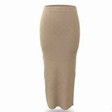 Mango Womens Beige Ribbed Knit Midi Skirt Stretch-Fit Size S