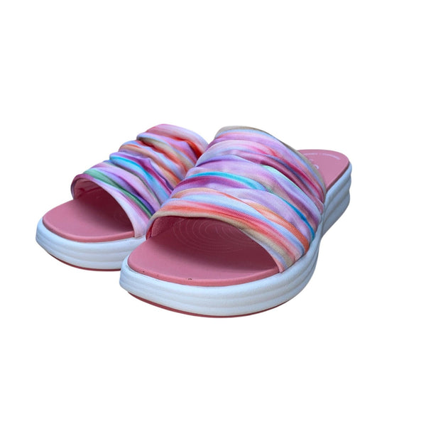 Clarks Women’s Pinks Striped Cushioned Wide Drift Petal Slide Sandals Size 7.5