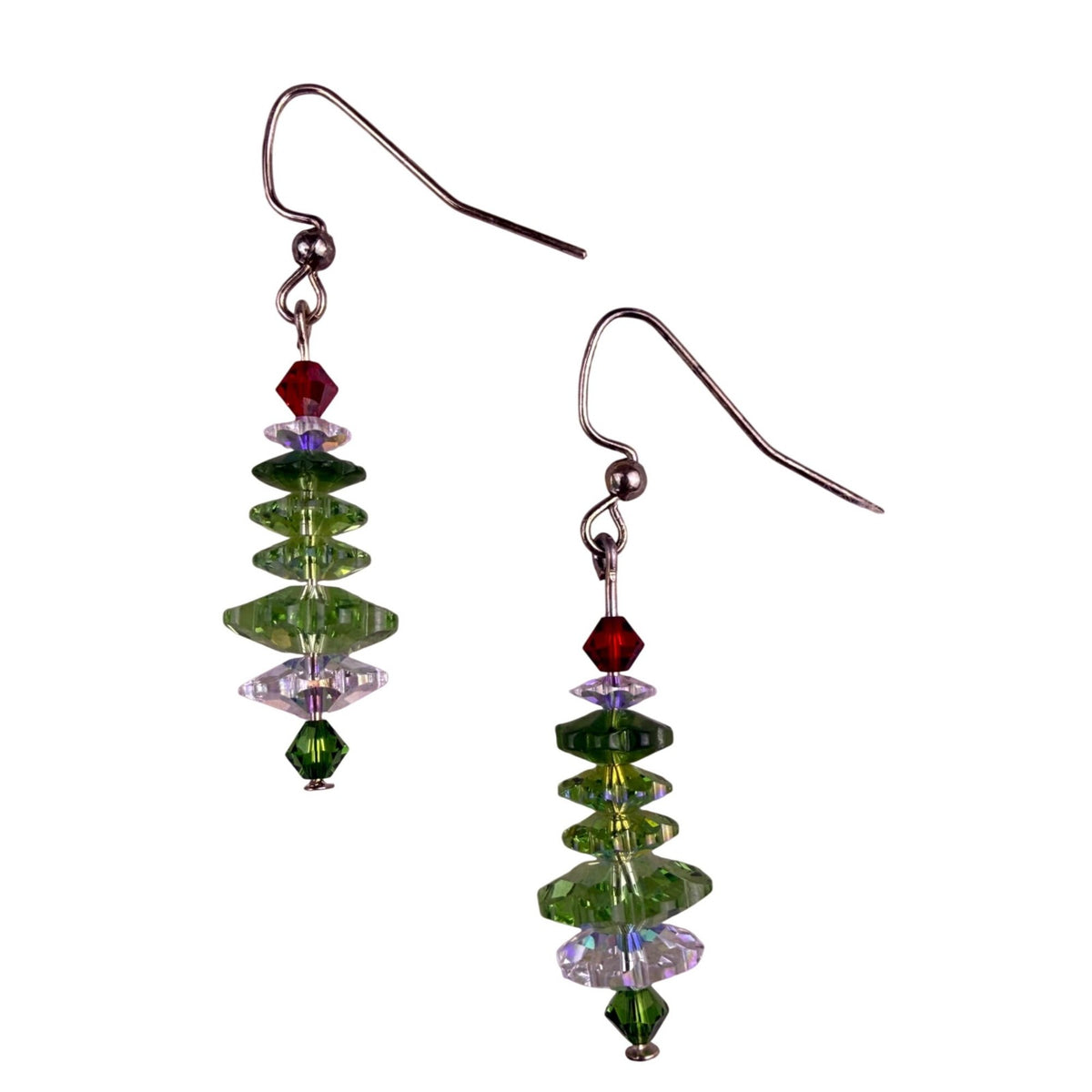 Light Green Sterling Austrian Crystal Christmas Tree Earrings Holiday Jewelry