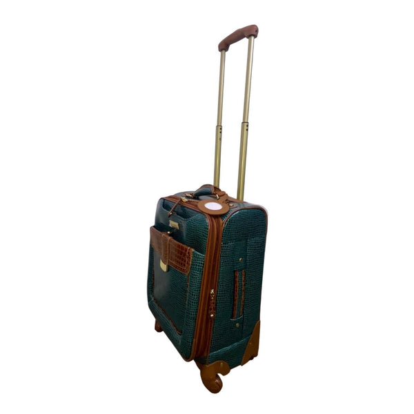 Samantha Brown Unisex Teal & Brown Faux Croc-Embossed Spinner Carry-On Luggage