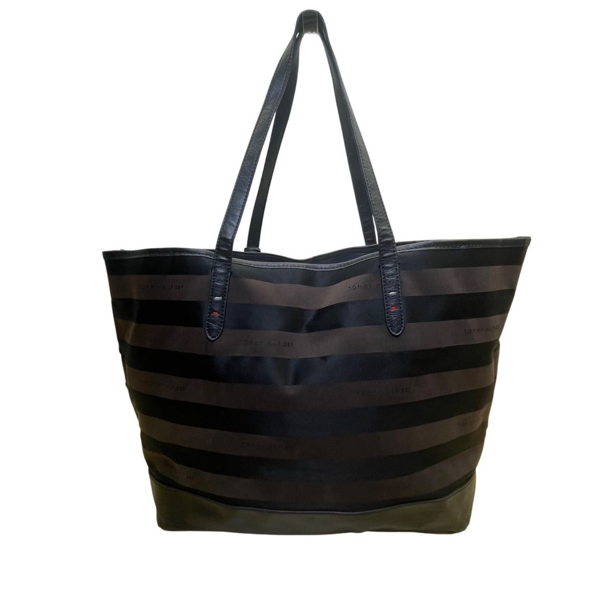 Tommy Hilfiger Women’s Black Striped Nylon & Leather Everyday Tote Bag