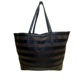 Tommy Hilfiger Women’s Black Striped Nylon & Leather Everyday Tote Bag