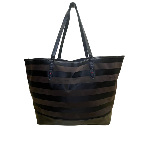 Tommy Hilfiger Women’s Black Striped Nylon & Leather Everyday Tote Bag