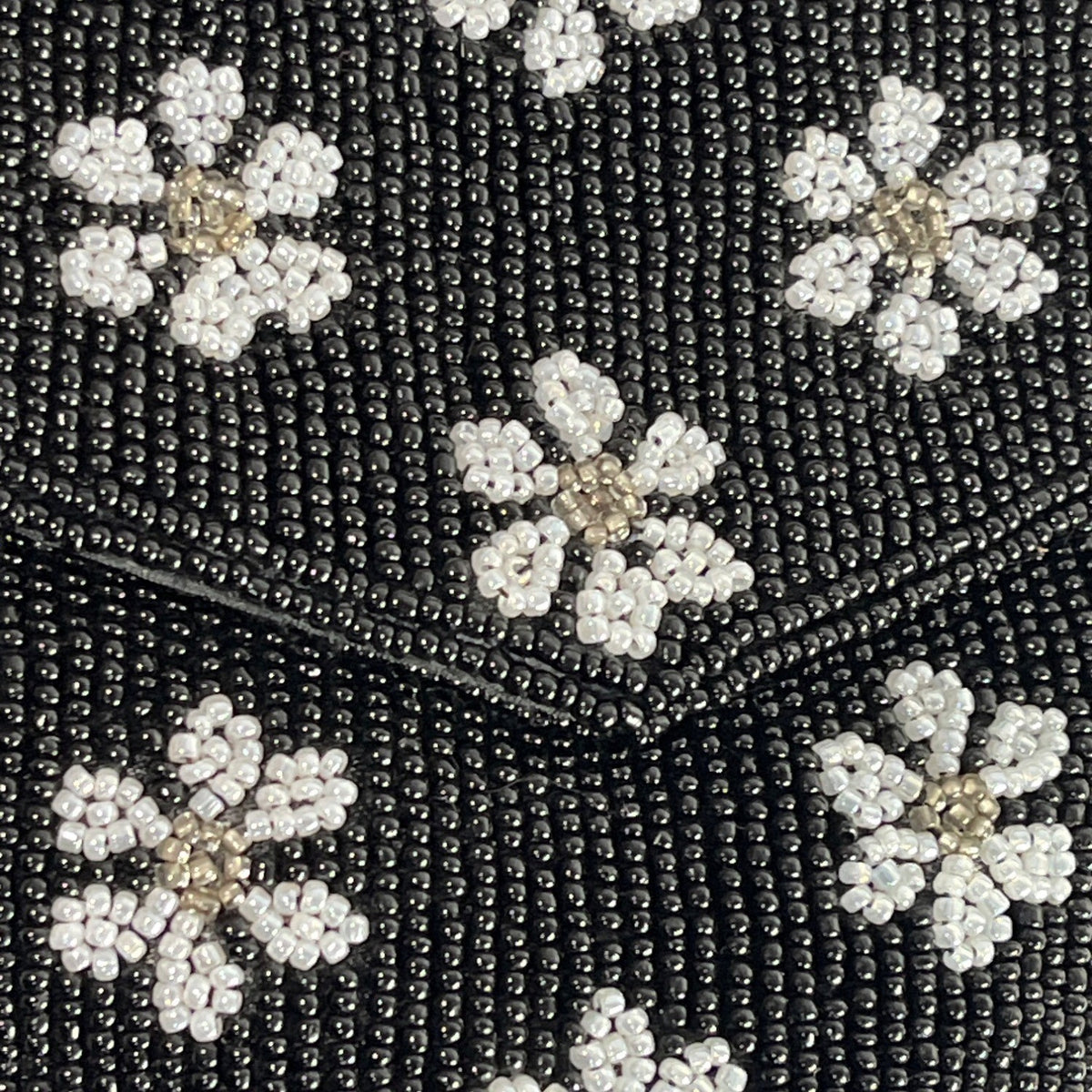 Handcrafted Women's Black Beaded Flowers Pattern Handbag Clutch Sz S