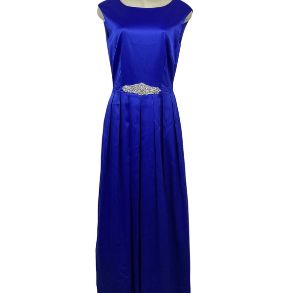Tahari Vintage-Style Royal Blue Sleeveless Evening Gown Embellished Waist Size 6